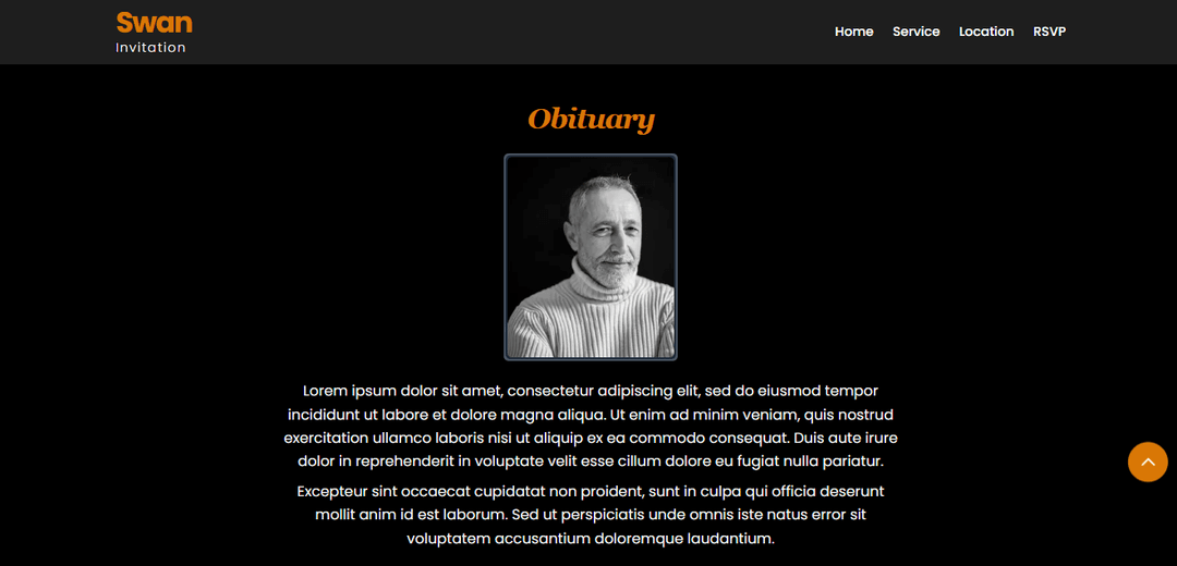 Swan Invitation Dark Theme